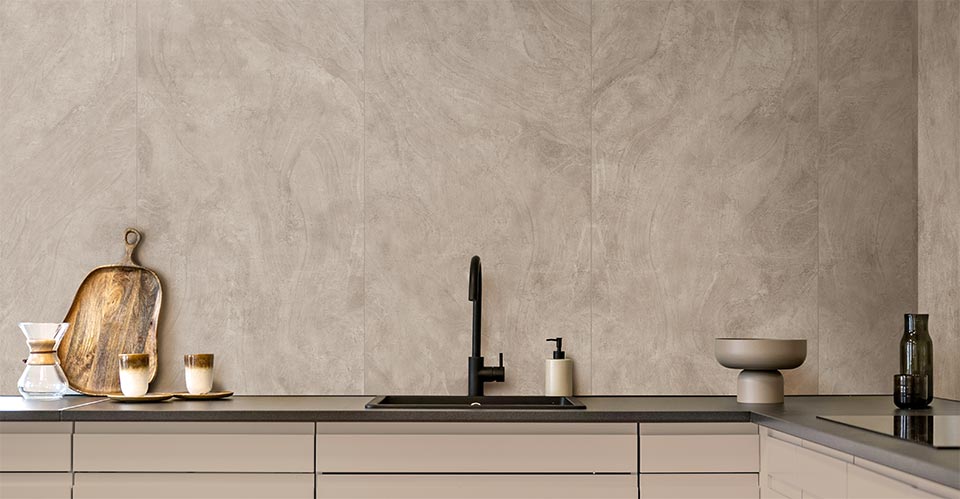 concrete look kitchen splashback
