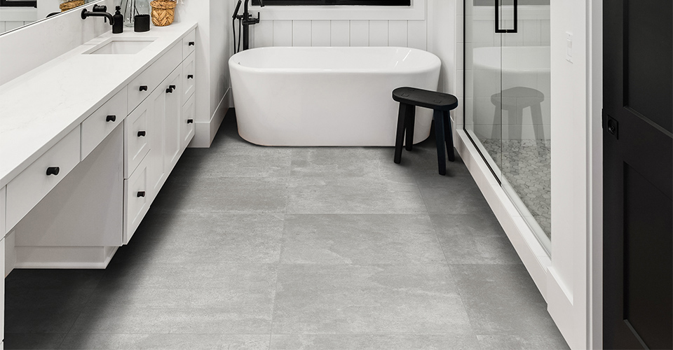 grey concrete look bathroom floor tiles
