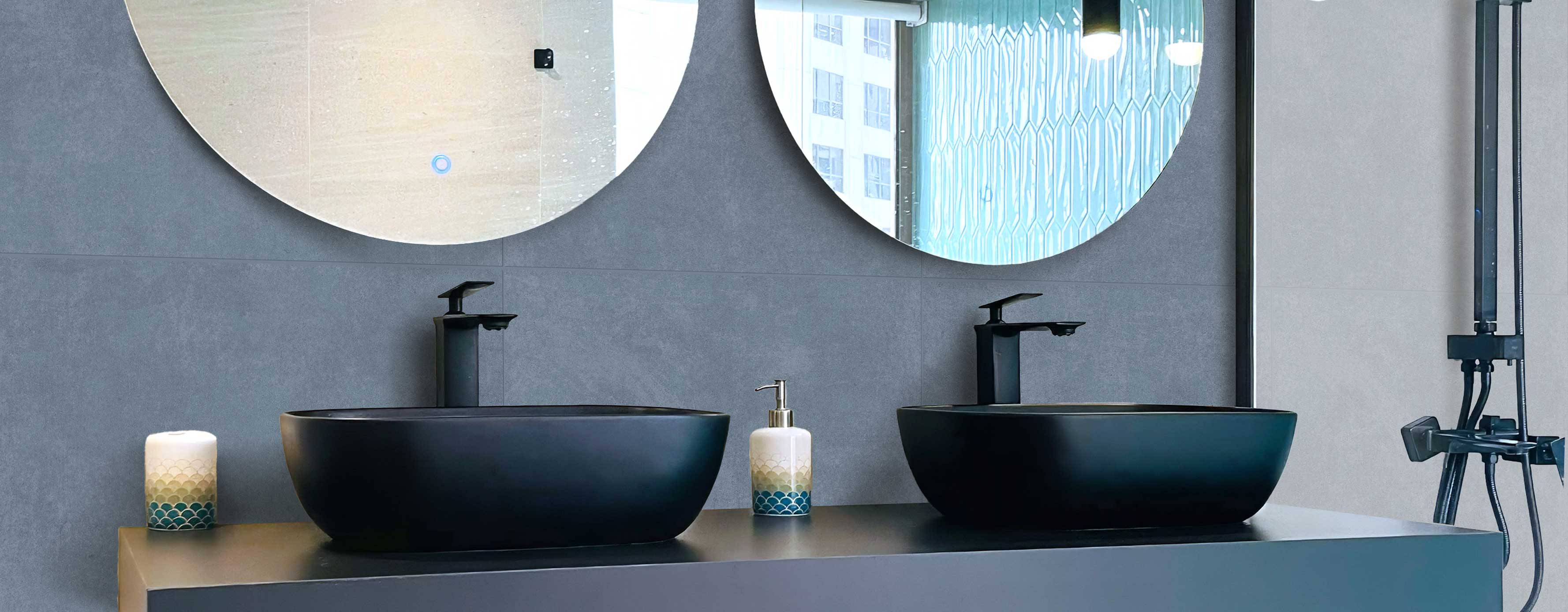 Navy bathroom tiles
