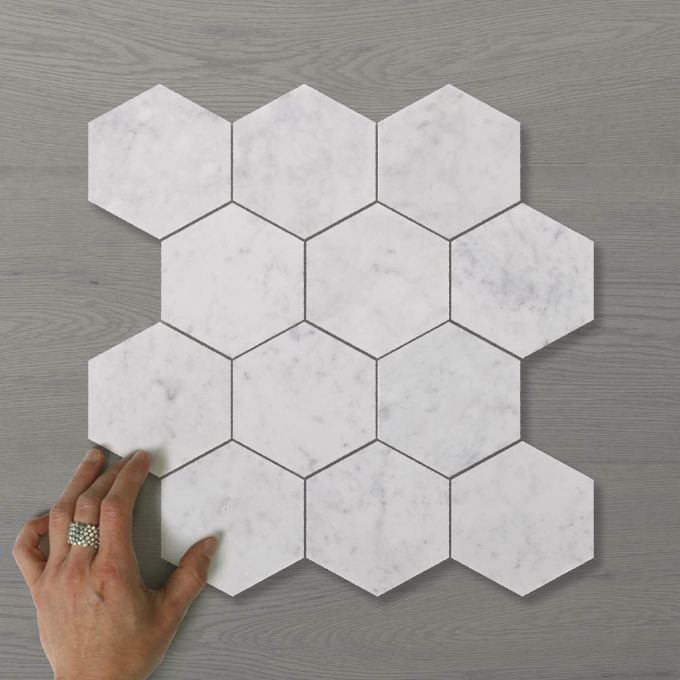 Picture of Marmo Hexagon (110x100) Carrara (Honed) 345x295 Sheet (Rectified)